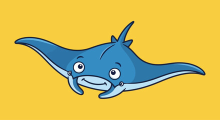 Cute cartoon manta ray swims gracefully, graphic element on yellow background © intaniaayunaridhat
