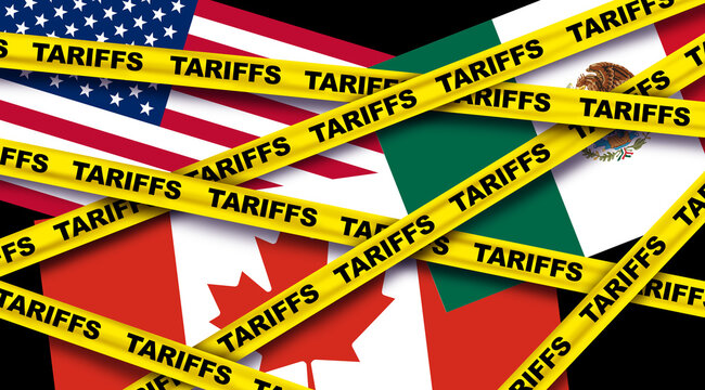 USMCA tariff and trade concept illustrating economic relations cross border commerce import export tariffs trade policy and North American business between the United States Canada, and Mexico.