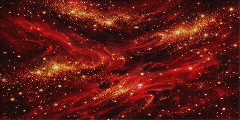 Abstract Red Nebula Starry Cosmic Space Background with Glowing Christmas Celebration Lights © Rehaan