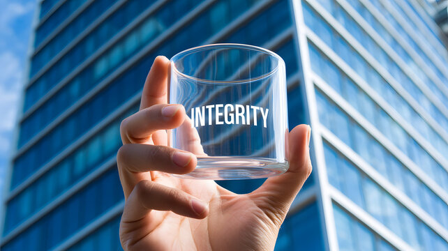 Corporate Integrity and Transparency Concept Showing a Close Up of a Hand Holding a Clear Empty Glass Container Outdoors