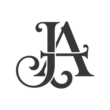 Classic vintage JA monogram logo with flourish details.