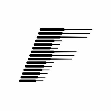 Letter F logo formed by parallel horizontal speed lines.