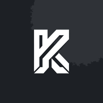 Minimalist split geometric letter K monogram logo.
