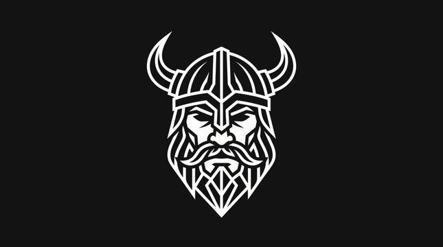 Minimalist viking head icon with horned helmet.
