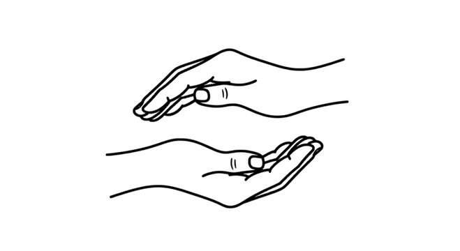 Line art hands holding small objects isolated on transparent background, Vector