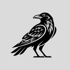 Obraz premium Standing black crow vector illustration logo.