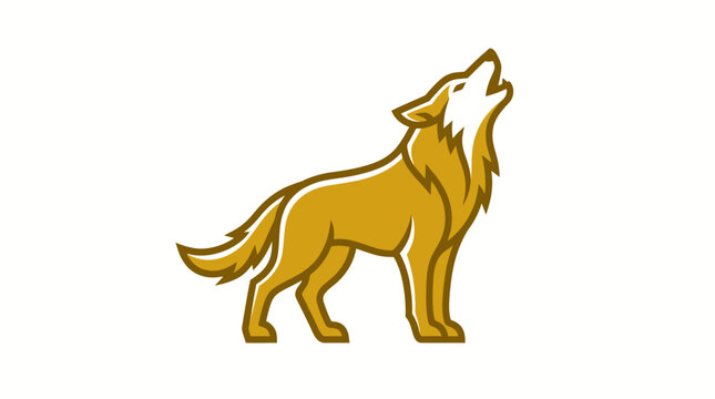 Solid gold wolf howling mascot logo illustration.