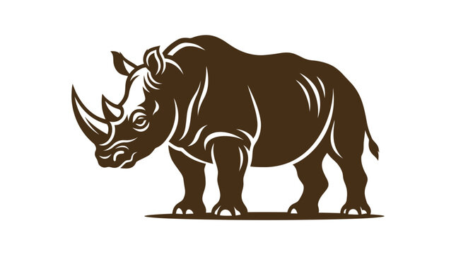 Solid brown rhinoceros silhouette walking mascot logo icon.