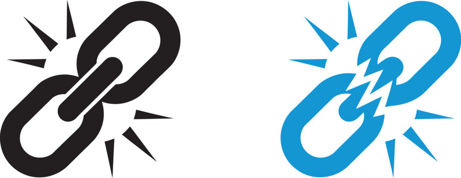Broken chain icon broken chain link symbol for disconnected relationship or broken digital hyperlink isolated vector collection for network errors, website issues and relationship status design 