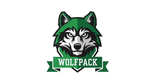 Green Wolfpack Mascot Logo Design with Banner for Sports Teams and Clubs