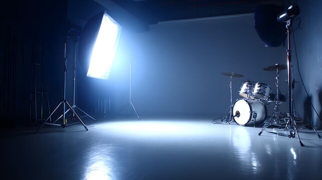 setup with black background and spotlight on presenter