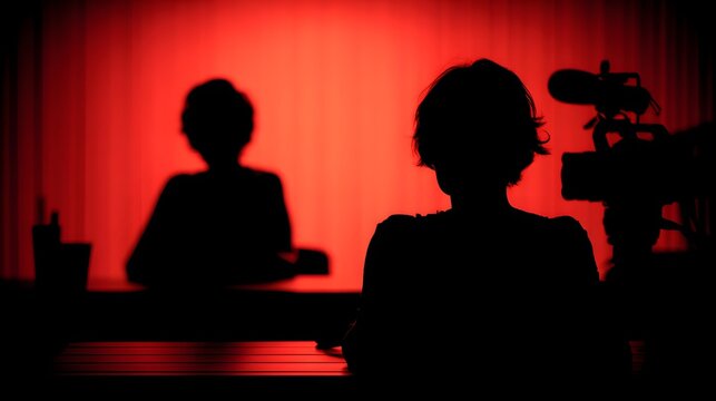 setup with black background and spotlight on presenter