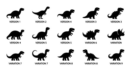 Dinosaur Silhouettes Collection: 15 Variations of Prehistoric Reptile Icons, Vector Graphics for Kids and Educational Content © Saiful