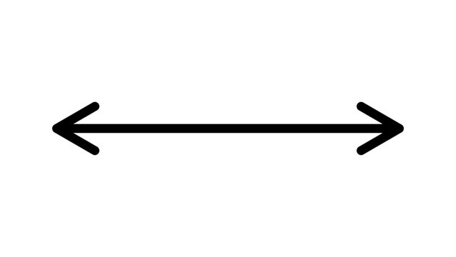 Double arrow black straight line symbol, pointing both sides indicator, two side direction mark, bidirectional arrow sign isolated on transparent background. Vector illustration.