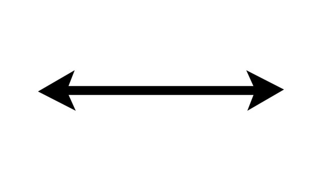 Double arrow black straight line symbol, pointing both sides indicator, two side direction mark, bidirectional arrow sign isolated on transparent background. Vector illustration.