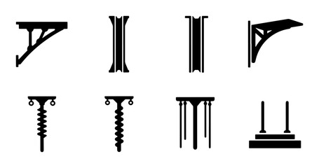 Architectural Brackets & Supports Vector Icons Set, Decorative Corbels, Wall Mounts, Column Bases, Black Silhouettes for Construction and Design Projects © Sharmin