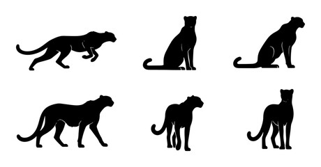 Black Panther Silhouettes Vector Set, Wild Cat Poses Collection, Big Cat Icons for Wildlife Graphics, Elegant Feline Animal Graphics © Kazi