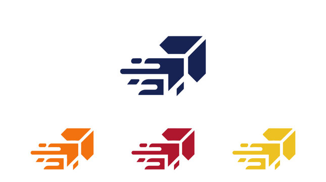 Abstract geometric cube logo design with motion blur effect in multiple colors