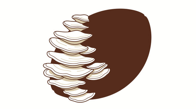 Stylized illustration of white bracket mushrooms on a brown tree trunk