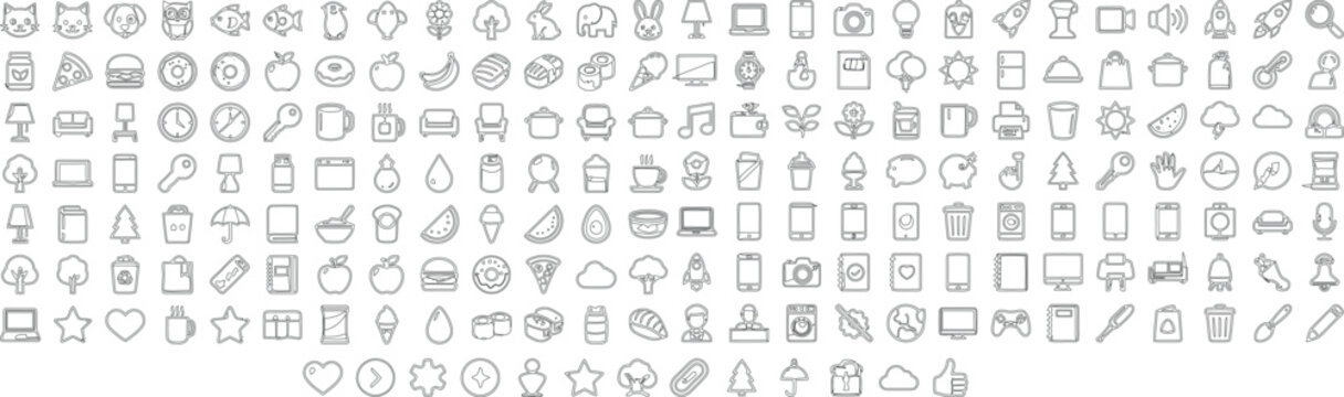 Collection of 150 simple line icons for web and mobile applications