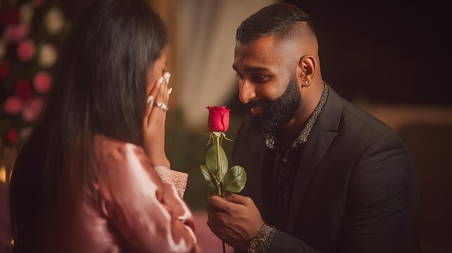 scene with ring box placed on pink satin fabric while partner reacts emotionally