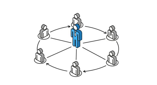 Centralized network communication with team members illustration.