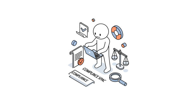 Isometric illustration of online curriculum development process.