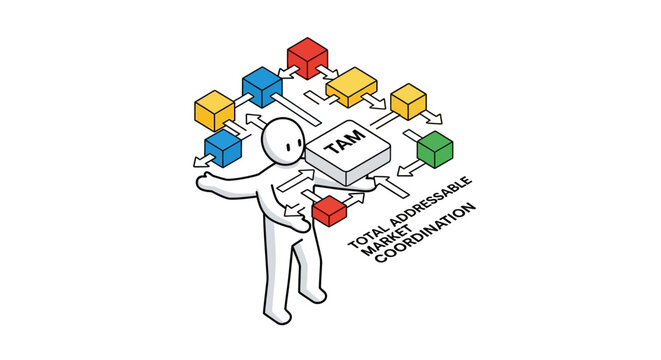 Illustration of person managing colorful digital workflow blocks.