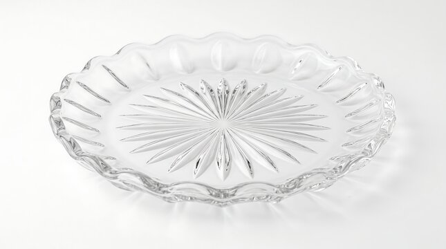 clear cut glass platter on white background