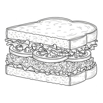 A cut sandwich with lettuce tomato and meat on bread