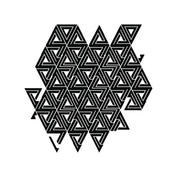 impossible Penrose triangle grid icon. Optical illusion illustration of a paradoxical geometric shape and Escher-style grid. Conceptual design for complexity, infinity, optical deception