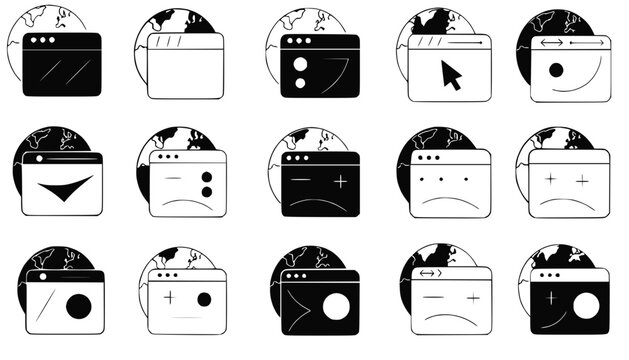 Web Browser Window Icons with Earth Globe Background - Digital Communication
