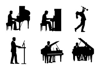 Musician Silhouettes: Piano Player, Violinist, Conductor, 6 Vector Icons for Music Performance and Concert Graphics © Farzana