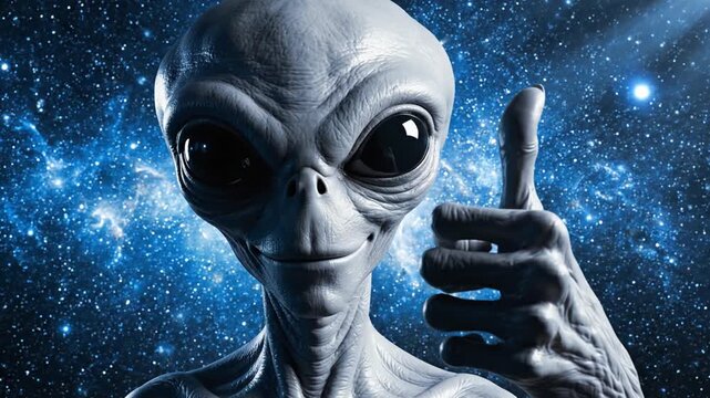 Close-up of a Grey Alien in Outer Space with Stars and Nebula