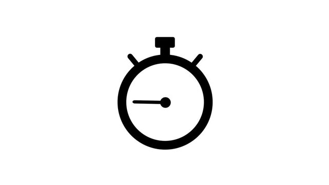 Minimalist stopwatch animation on white background, black chronometer ticking hand motion graphic, clean fast progress countdown timer element, professional time tracking and speed symbol.