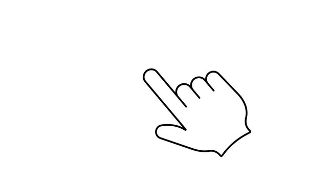 Finger touch gesture animation, digital touchscreen click motion graphic, mobile user interface indicator, hand tap interactive cursor on black background, clean phone navigation symbol.