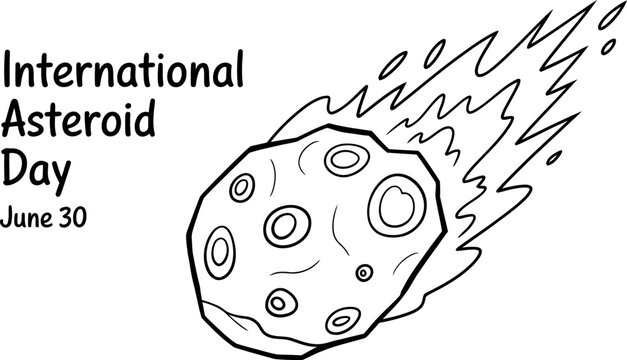 International asteroid day illustration with a burning space rock comet flying through the galaxy for the awareness event celebrated on the thirtieth of june Vector, illustration