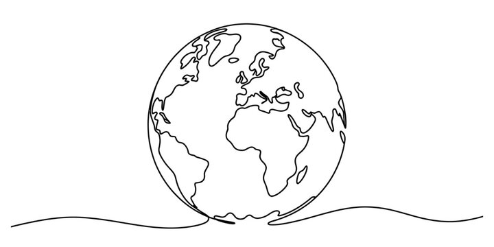 Continuous single line drawing of planet earth globe showing continents in a simple minimalist style representing global connection and environmental awareness concept Vector, illustration