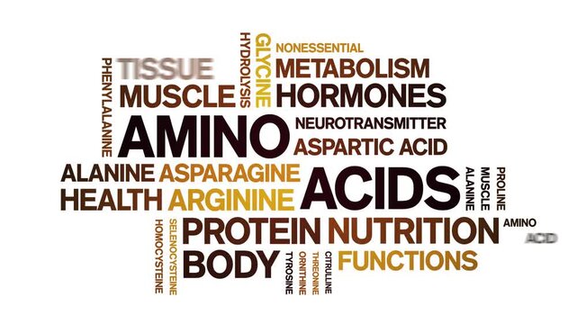 Amino Acids animated word cloud-text design animation tag kinetic typography seamless loop.