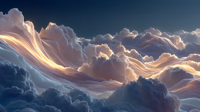Elegant abstract 3d background with smooth flowing white waves and clouds