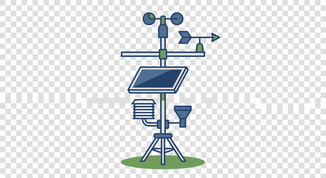 Weather Station Icon: Anemometer, Wind Vane, Solar Panel, Rain Gauge