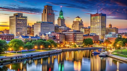 Fototapeta premium Providence rhode island capital downtown night skyline