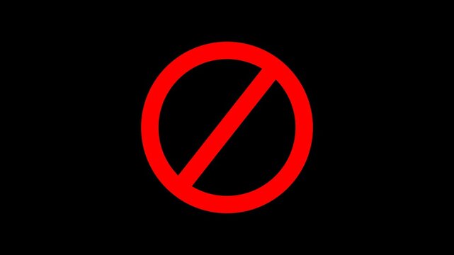 Red prohibited stop sign animation, forbidden ban symbol motion graphic, restricted access alert on Alpha channel, professional warning icon element, classic no entry circle graphic.