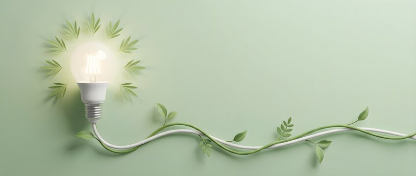 Eco Friendly LED Light Bulb with Green Leaves and Vine Sustainable Energy Concept