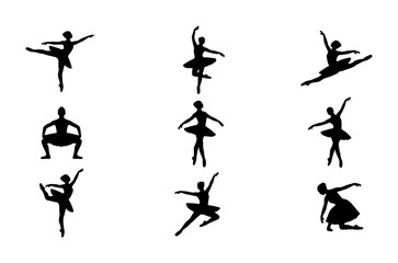 Ballet Dancer Silhouettes Collection, Elegant Poses Vector Set, Graceful Female Performers, Classical Dance Art Graphics © Rodela