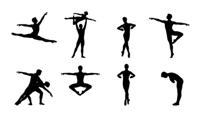 Ballet Dancer Silhouettes, Graceful Poses Collection, Dynamic Dance Figures, Elegant Performance Art Vector Set © Rodela