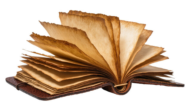Antique open book with aged parchment pages and leather cover