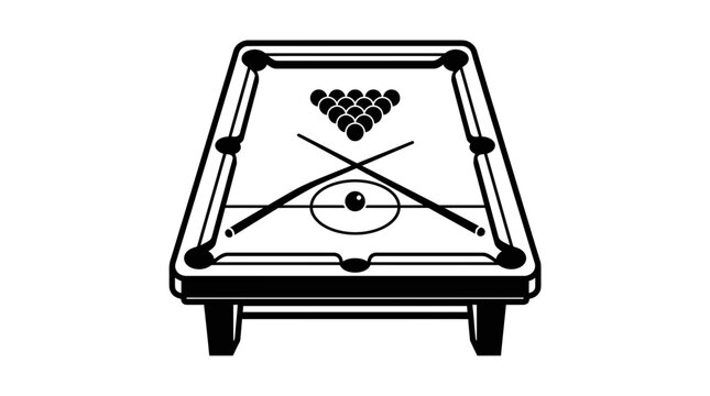 Billiard Table with Cues and Balls, Pool Game Setup