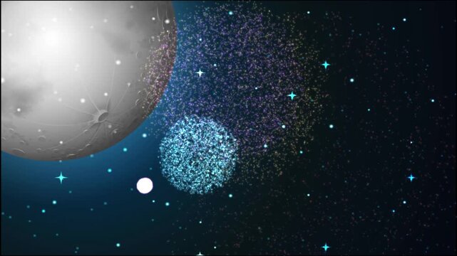 Colorful Fireworks Exploding in Night Sky Next to Large Moon