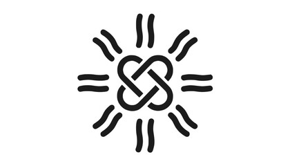 Fototapeta premium Abstract Sun Symbol, Infinite Heart Knot, Black and White, Minimalist Design